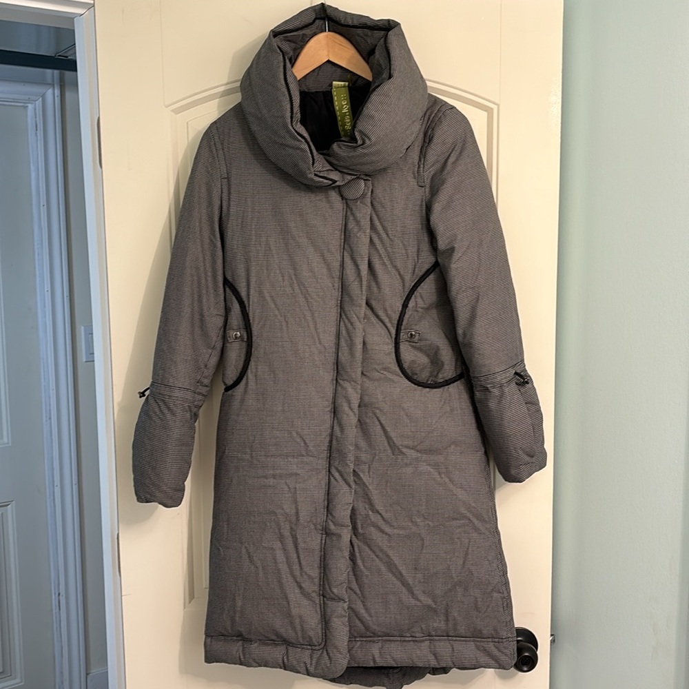 Soïa & Kyo Grey Herringbone down fill long winter coat Size XS